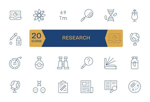 Research Complete Vector Package with 24 128x128 Thin Line Pixel Optimized .. Stock Illustration