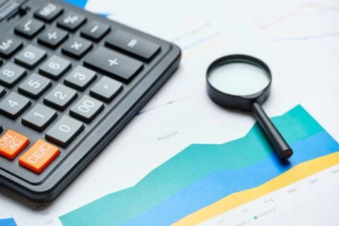 Research concept and data analysis on charts and reports Stock Photos