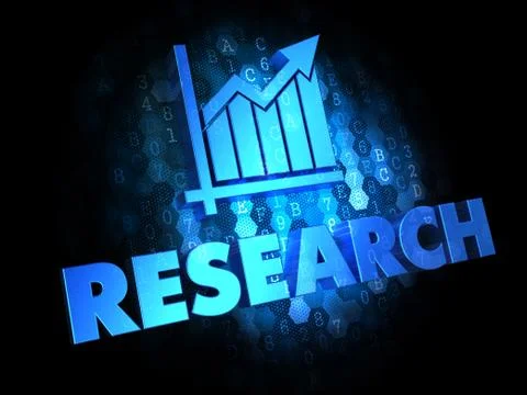 Research Concept on Dark Digital Background. Illustrazione stock