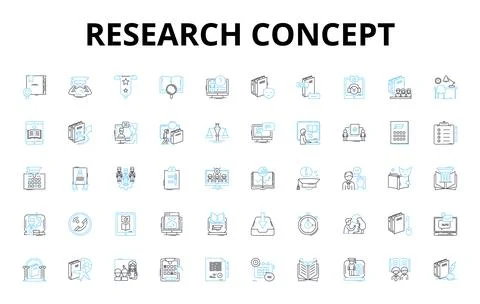 Research concept linear icons set. Experimentation, Methodology, Hypothesis Illustrazione stock