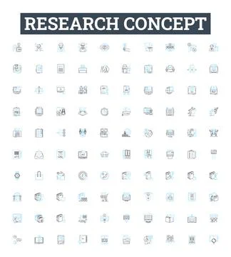 Research concept vector line icons set. Analysis, Survey, Experiment, Modeling Stock Illustration