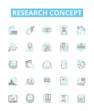 Research concept vector line icons set. Analysis, Survey, Experiment, Modeling Stock Illustration