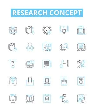 Research concept vector line icons set. Analysis, Survey, Experiment, Modeling Stock Illustration