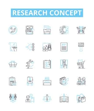 Research concept vector line icons set. Analysis, Survey, Experiment, Modeling Stock Illustration