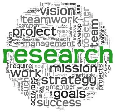 Research concept in word tag cloud Stock Illustration