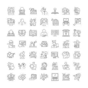 Research development linear icons, signs, symbols vector line illustration set Stock Illustration