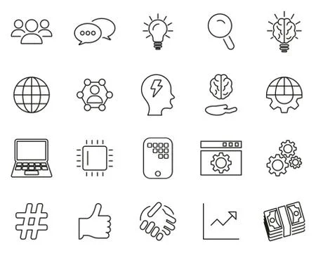 Research &amp; Development Process Icons Black &amp; White Thin Line Set Big イラスト素材
