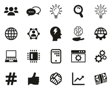 Research &amp; Development Process Icons Black &amp; White Set Big Stock Illustration