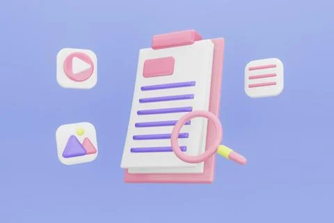 Research document concept. Searching image and video files in database. Docum Stock Illustration