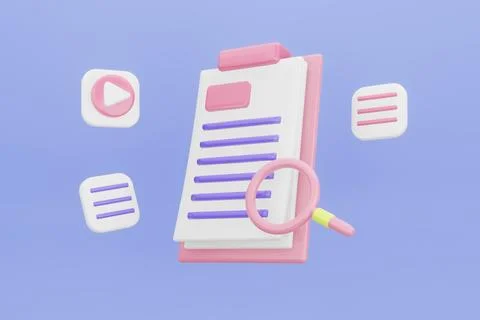 Research document concept. Searching image and video files in database. Doc.. Stock Illustration