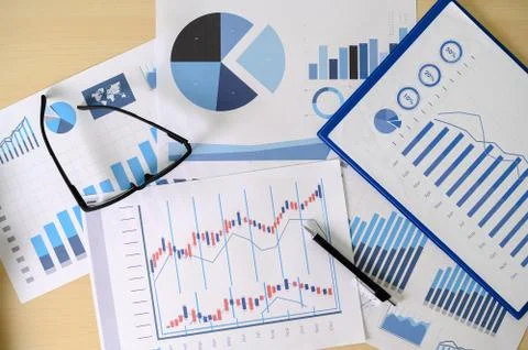 Research documents with analytics data Brainstorm Meeting Businessman financi Stock Photos