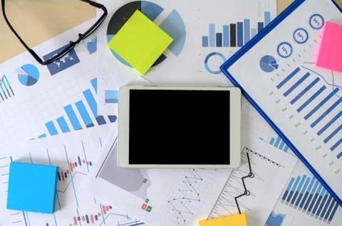 Research documents with analytics data Brainstorm Meeting Businessman financi Stock Photos