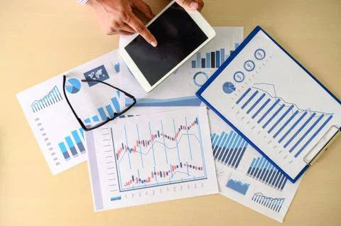Research documents with analytics data Brainstorm Meeting Businessman financi Stock Photos