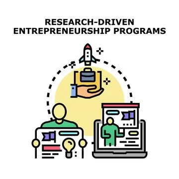 Research driven entrepreneurship program developing new startup projects Stock Illustration