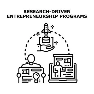 Research driven entrepreneurship program developing new startup projects Stock Illustration