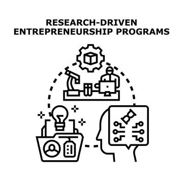 Research driven entrepreneurship programs developing new business ideas Stock Illustration