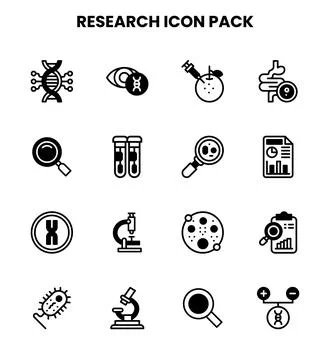 Research DuoTone Set Icons Pack Stock Illustration
