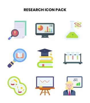 Research Flat Bundle Icons Pack Stock Illustration