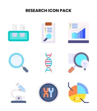 Research Flat Design Icons Pack Stock Illustration