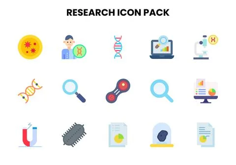 Research Flat Design Icons Pack Stock Illustration