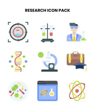 Research Flat Design Icons Pack Stock Illustration