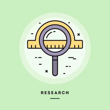 Research, flat design thin line banner. Vector illustration. Stock Illustration