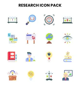 Research Flat Icons Pack 库存插图