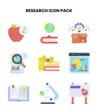 Research Flat Set Icons Pack Illustrazione stock