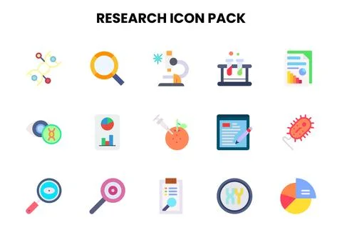 Research Flat Set Icons Pack 스톡 일러스트