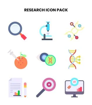 Research Flat Vector Icons Pack Stock Illustration