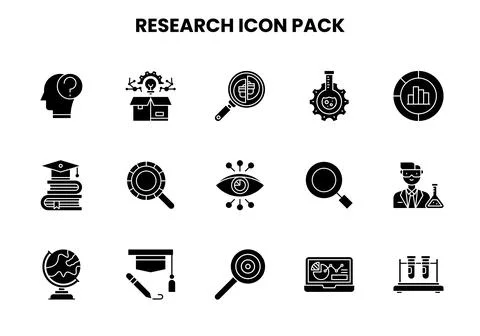 Research Glyph Graphics Icons Pack Stock Illustration