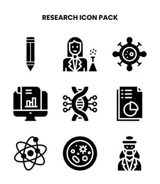 Research Glyph Icons Pack Stock Illustration