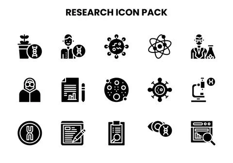 Research Glyph Icons Pack Stock Illustration