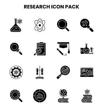 Research Glyph Vector Icons Pack Stock Illustration