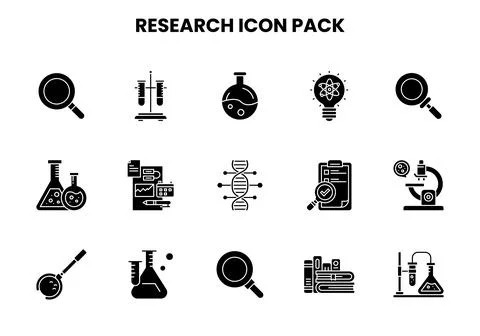 Research Glyph Vector Icons Pack Stock Illustration