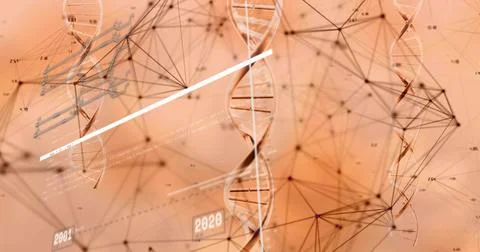 Research graphic diagonal bar sweeping DNA helix, chart highlighting, nodes Stock Illustration