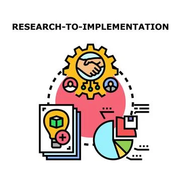 Research to implementation concept finding effective solutions Illustrazione stock