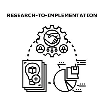 Research to implementation concept finding effective solutions Stock Illustration