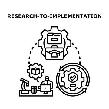 Research to implementation process concept displaying various stages from sci Stock Illustration