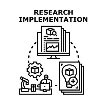 Research implementation process developing new scientific solutions Stock Illustration