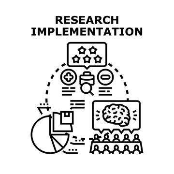 Research implementation process strategy finding solutions concept Stock Illustration
