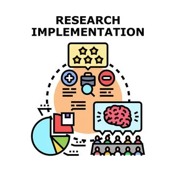 Research implementation process strategy finding solutions concept Stock Illustration