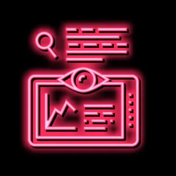 Research infographic on tablet screen neon glow icon illustration イラスト素材