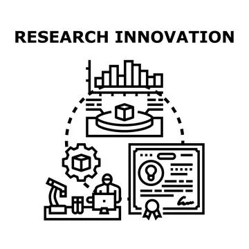 Research innovation process developing new ideas and patents Stock Illustration