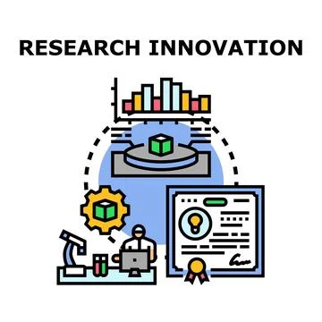Research innovation process developing new ideas and patents Stock Illustration