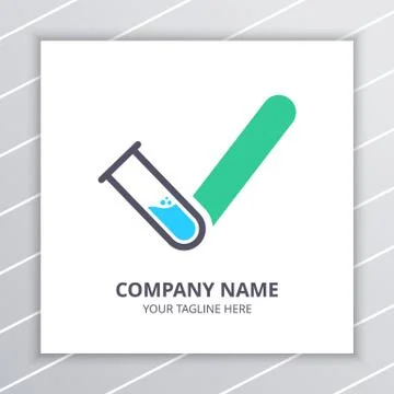 Research Lab Check Mark Logo Design Concept, laboratory bottle element Stock Illustration