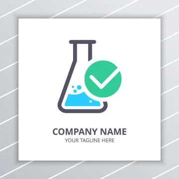 Research Lab Check Mark Logo Design Concept, laboratory bottle element Stock Illustration