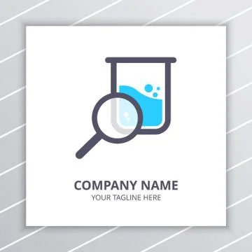 Research Lab Find Logo Design Concept, laboratory bottle and magnifying glass Stock Illustration