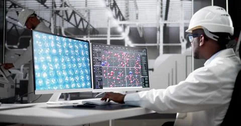 Research Lab Scientist Using Computer Foto stock