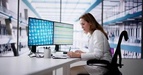 Research Lab Scientist Using Computer. Medical Science Foto stock
